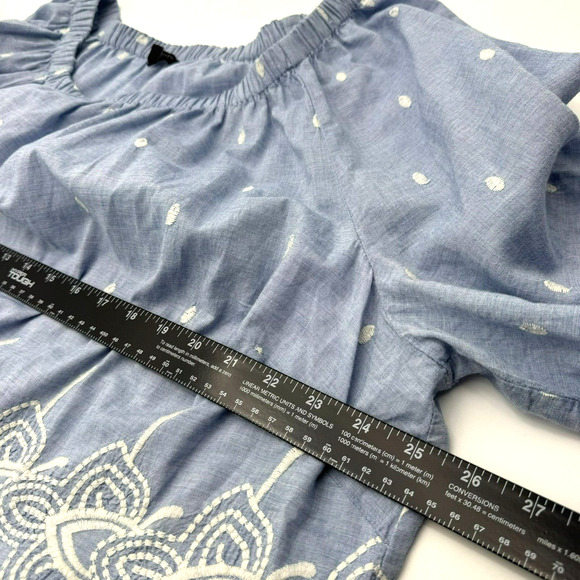 TALBOTS Women's 2X Light Blue White Floral Embroidered Eyelet Cotton Tunic Top - Picture 7 of 8